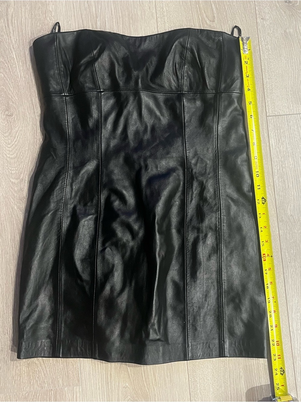 bebe Black Strapless Faux Leather Mini Dress